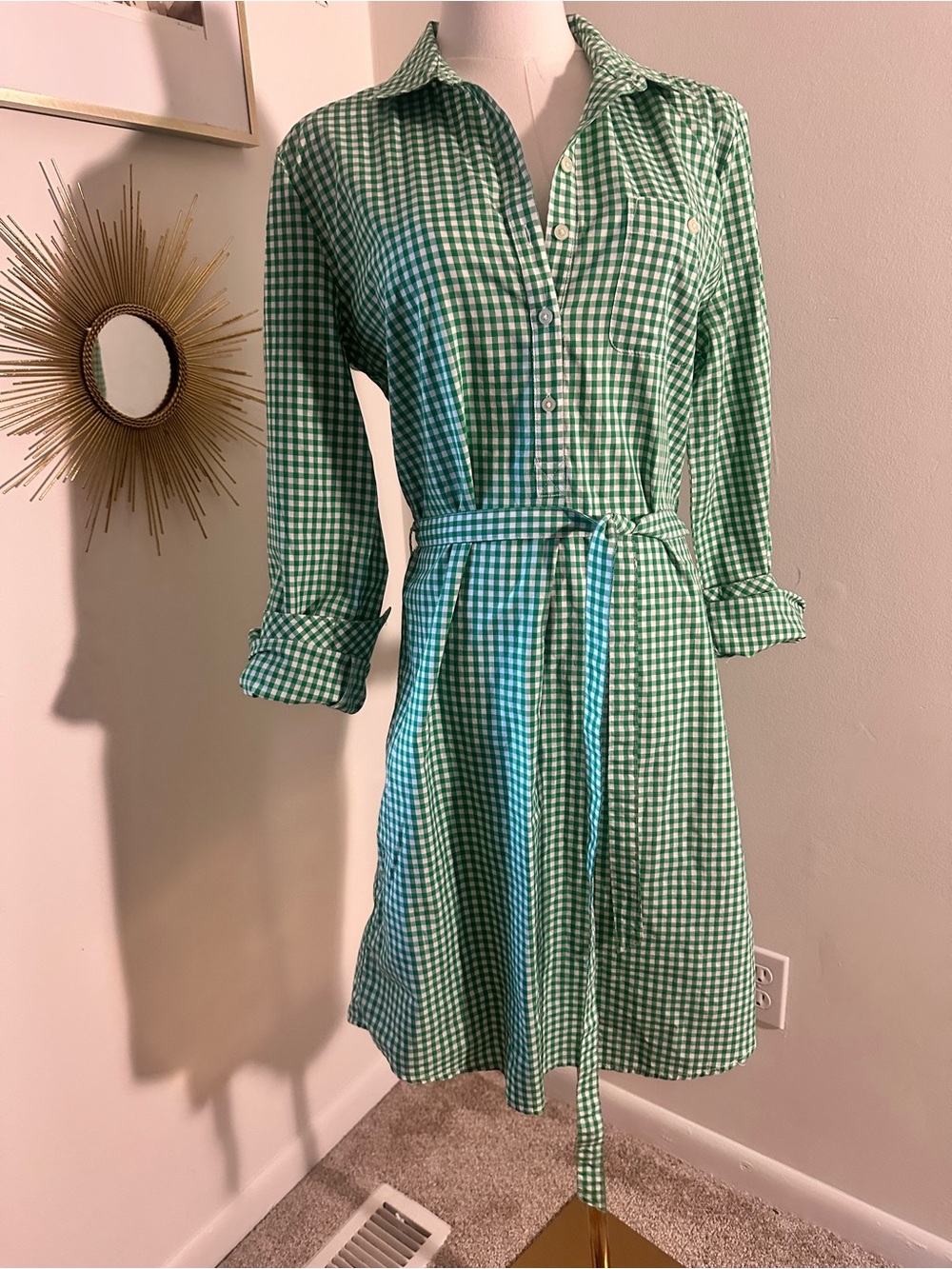 VTG GAP Green Checked Shirt Dress size Small - Picture 8 of 9